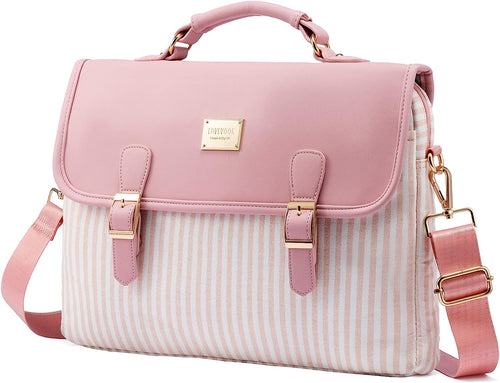 Business Casual Pink Stripe Shoulder Strap Messenger Style Laptop Bag