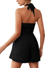 Load image into Gallery viewer, Black Halter Keyhole Shorts Romper