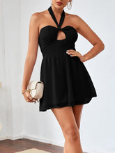 Load image into Gallery viewer, Black Halter Keyhole Shorts Romper
