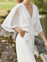 Load image into Gallery viewer, Kimono Sleeve White Deep V Wide Leg Jumpsuit