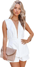 Load image into Gallery viewer, Layered White Deep V Cut Out Shorts Romper