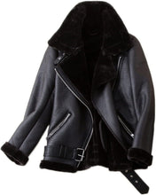 Load image into Gallery viewer, Women&#39;s Soft Black Faux Leather Shearing Moto Jacket