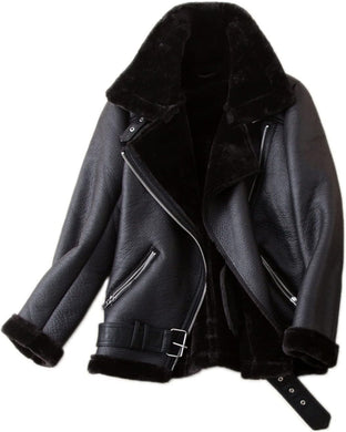 Women's Soft Black Faux Leather Shearing Moto Jacket