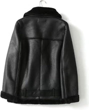 Load image into Gallery viewer, Women&#39;s Soft Black Faux Leather Shearing Moto Jacket