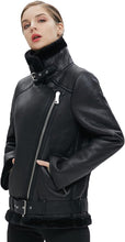 Load image into Gallery viewer, Women&#39;s Soft Black Faux Leather Shearing Moto Jacket