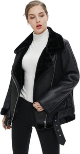 Women's Soft Beige Faux Leather Shearing Moto Jacket