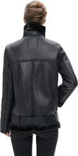 Load image into Gallery viewer, Women&#39;s Soft Black Faux Leather Shearing Moto Jacket