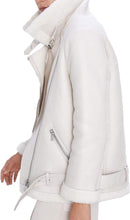 Load image into Gallery viewer, Women&#39;s Soft Beige Faux Leather Shearing Moto Jacket