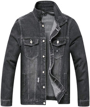 Load image into Gallery viewer, Men&#39;s Medium Blue Classic Ripped Denim Long Sleeve Jacket