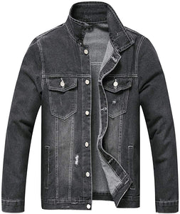 Men's Medium Blue Classic Ripped Denim Long Sleeve Jacket