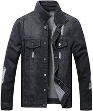 Load image into Gallery viewer, Men&#39;s Medium Blue Classic Ripped Denim Long Sleeve Jacket