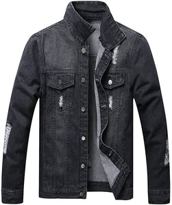 Men's Medium Blue Classic Ripped Denim Long Sleeve Jacket