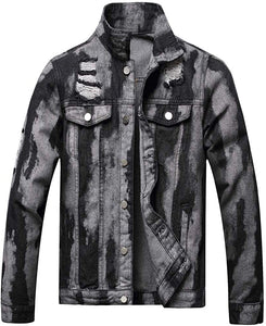 Men's Pink Classic Ripped Denim Long Sleeve Jacket