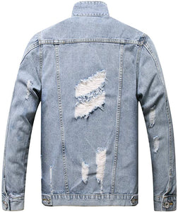 Men's Pink Classic Ripped Denim Long Sleeve Jacket