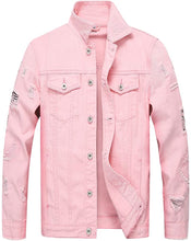 Load image into Gallery viewer, Men&#39;s Pink Classic Ripped Denim Long Sleeve Jacket