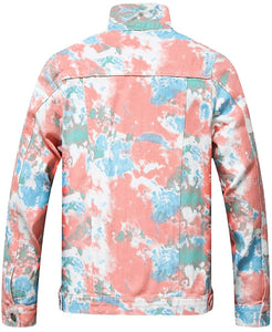 Men's Pink Classic Ripped Denim Long Sleeve Jacket