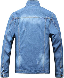 Men's Pink Classic Ripped Denim Long Sleeve Jacket