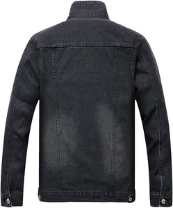 Men's Medium Blue Classic Ripped Denim Long Sleeve Jacket