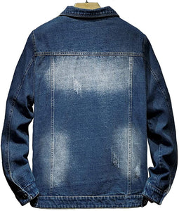 Men's Medium Blue Classic Ripped Denim Long Sleeve Jacket