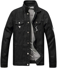 Load image into Gallery viewer, Men&#39;s Medium Blue Classic Ripped Denim Long Sleeve Jacket