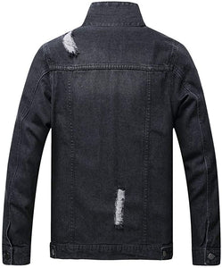 Men's Pink Classic Ripped Denim Long Sleeve Jacket