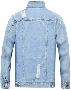 Men's Medium Blue Classic Ripped Denim Long Sleeve Jacket