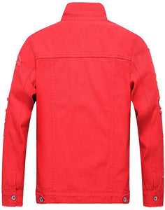 Men's Pink Classic Ripped Denim Long Sleeve Jacket