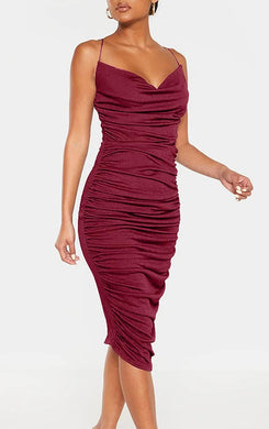 Hampton Chic Red Ruched Sleeveless Midi Dress