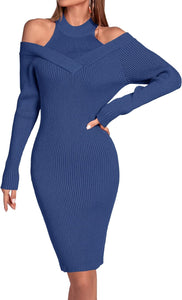 Black Knit Cut Out Long Sleeve Midi Sweater Dress
