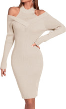 Load image into Gallery viewer, Winter Green Knit Cut Out Long Sleeve Midi Sweater Dress