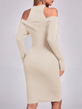 Load image into Gallery viewer, Beige Knit Cut Out Long Sleeve Midi Sweater Dress