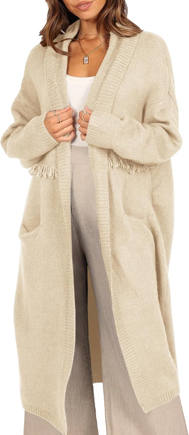 Winter Beige Cardigan Long Sleeve Maxi Knit Cardigan Sweater