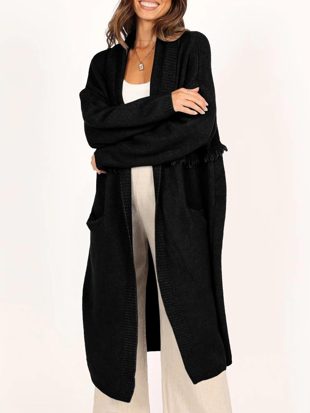 Winter Black Cardigan Long Sleeve Maxi Knit Cardigan Sweater