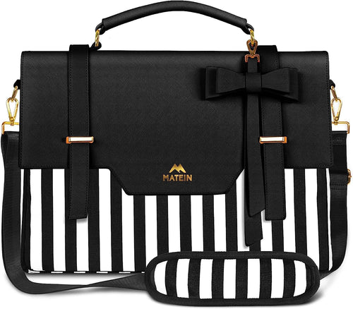 Vintage Striped Black Bow Embellished Laptop Bag