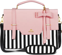 Load image into Gallery viewer, Vintage Striped Black Bow Embellished Laptop Bag