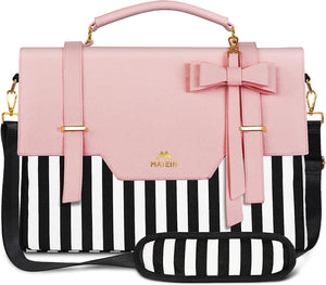 Vintage Striped Black Bow Embellished Laptop Bag