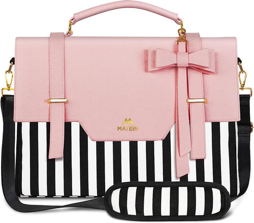 Vintage Striped Pink Bow Embellished Laptop Bag