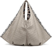 Load image into Gallery viewer, Beige Textured Faux Leather Reversible Hobo Handbag