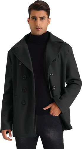 Men's Soft & Cozy Wool Blend Black Long Sleeve Pea Coat