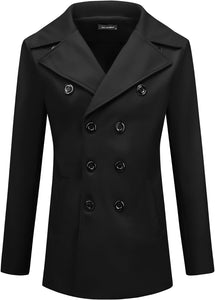 Men's Soft & Cozy Wool Blend Black Long Sleeve Pea Coat