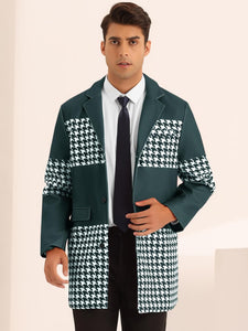 Men's Stylish Green Patchwork Houndstooth Long Sleeve Coat