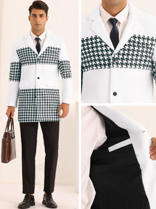 Men's Stylish Green Patchwork Houndstooth Long Sleeve Coat