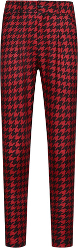 Men's Red Houndstooth Slim Fit Cropped Dress Pants