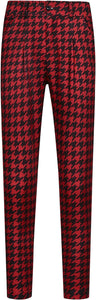 Men's Red Houndstooth Slim Fit Cropped Dress Pants
