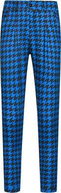 Men's Blue Houndstooth Slim Fit Cropped Dress Pants