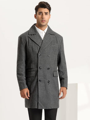 Men's Grey Houndstooth Double Breasted Wool Pea Coat