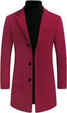Load image into Gallery viewer, Men&#39;s Slim Fit Burgundy Red Sleeve Lapel Single Button Trench Coat