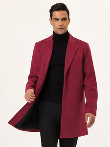 Men's Slim Fit Burgundy Red Sleeve Lapel Single Button Trench Coat