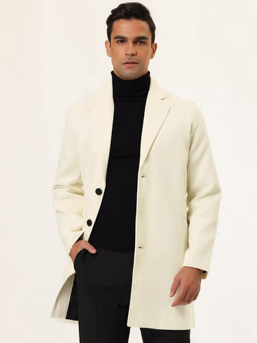 Men's Slim Fit Beige Long Sleeve Lapel Single Button Trench Coat