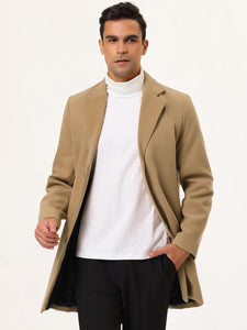 Men's Slim Fit Navy Blue Long Sleeve Lapel Single Button Trench Coat